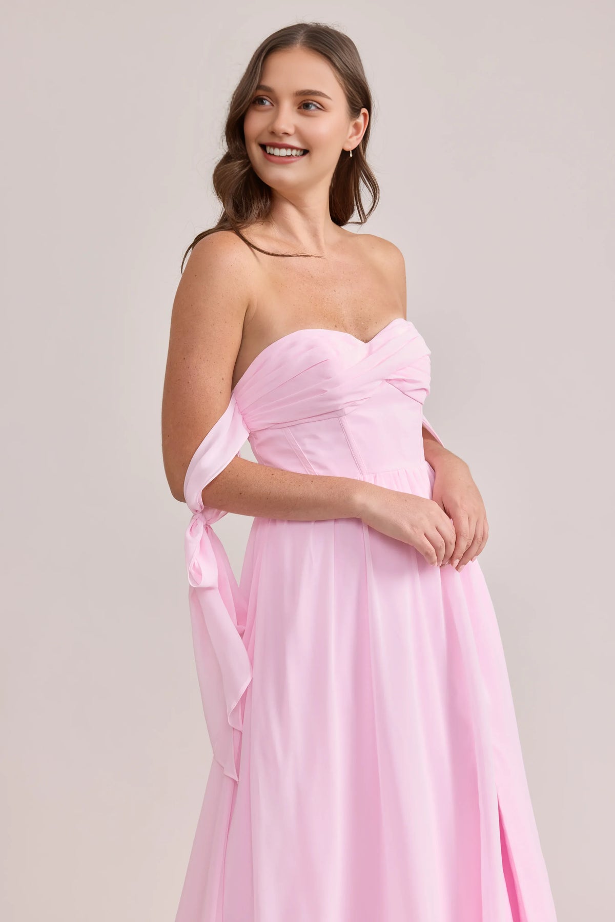 Beautiful Timeless Chic Elegant Light Pink Chiffon A-Line Sleeveless Floor-Length Prom Dress