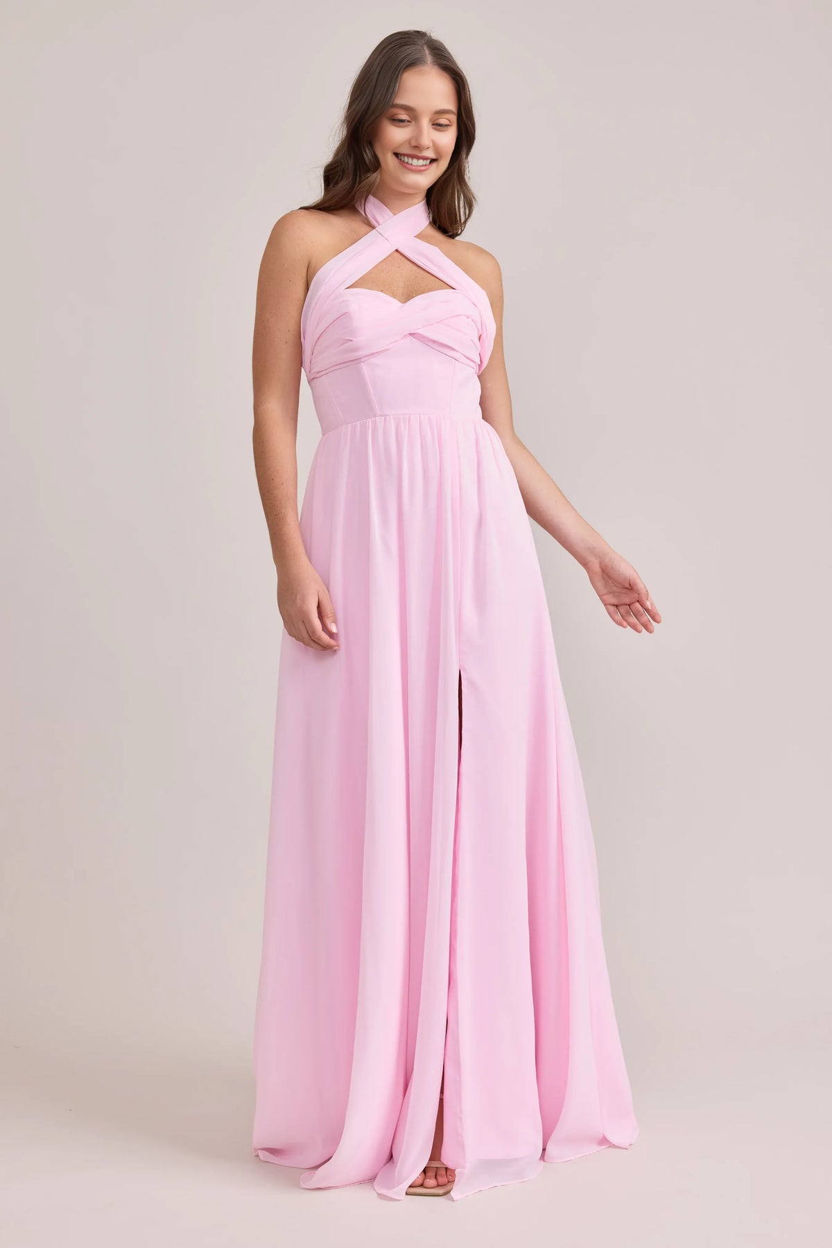 Beautiful Timeless Chic Elegant Light Pink Chiffon A-Line Sleeveless Floor-Length Prom Dress