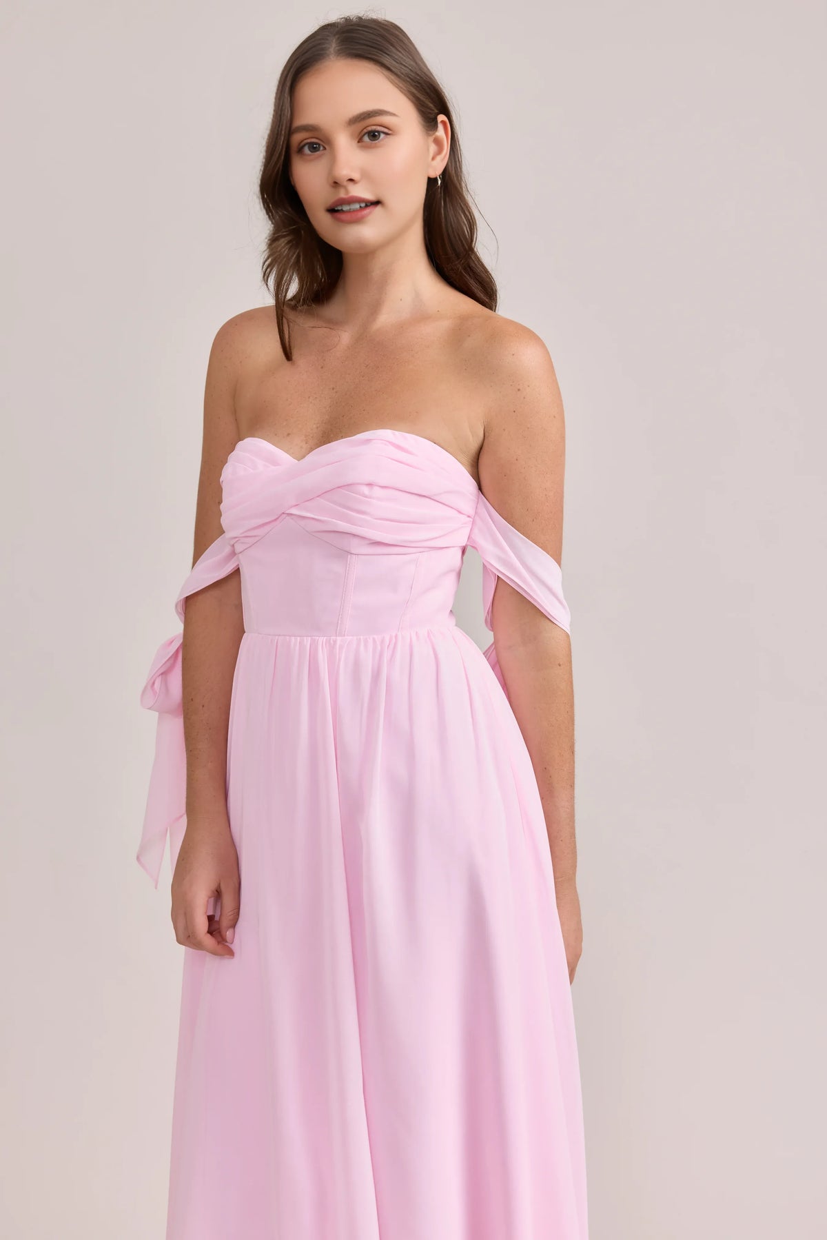 Beautiful Timeless Chic Elegant Light Pink Chiffon A-Line Sleeveless Floor-Length Prom Dress