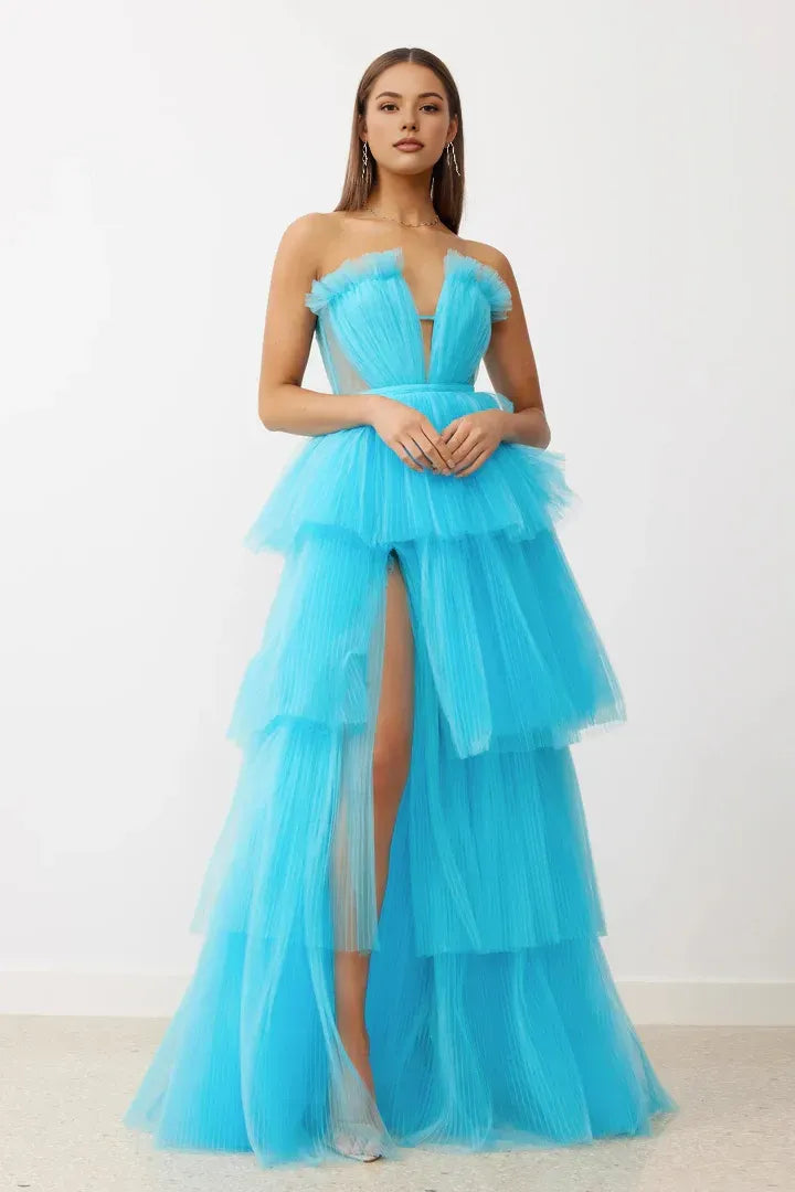 Special Occasion Sophisticated Graceful Elegant Red Tulle A-Line Sleeveless Floor-Length Prom Dress