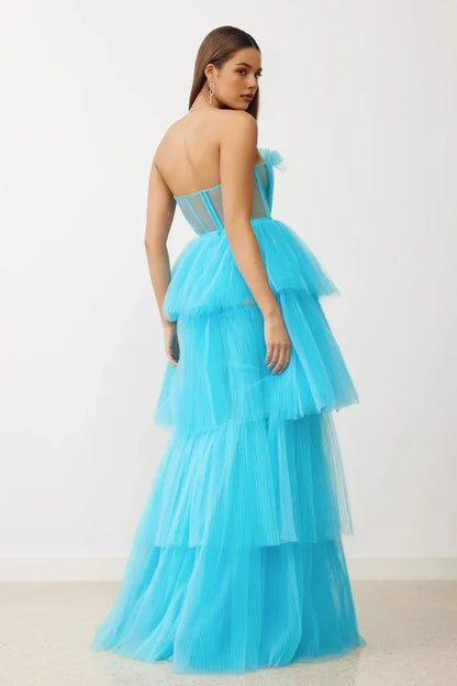 Special Occasion Sophisticated Graceful Elegant Red Tulle A-Line Sleeveless Floor-Length Prom Dress