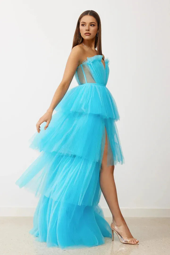 Special Occasion Sophisticated Graceful Elegant Red Tulle A-Line Sleeveless Floor-Length Prom Dress