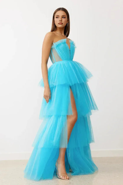 Special Occasion Sophisticated Graceful Elegant Red Tulle A-Line Sleeveless Floor-Length Prom Dress