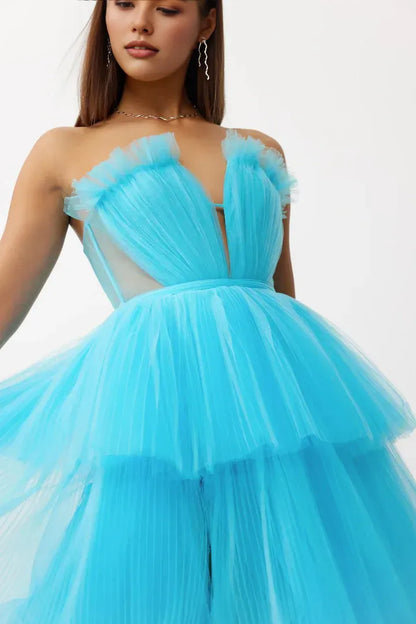 Special Occasion Sophisticated Graceful Elegant Red Tulle A-Line Sleeveless Floor-Length Prom Dress