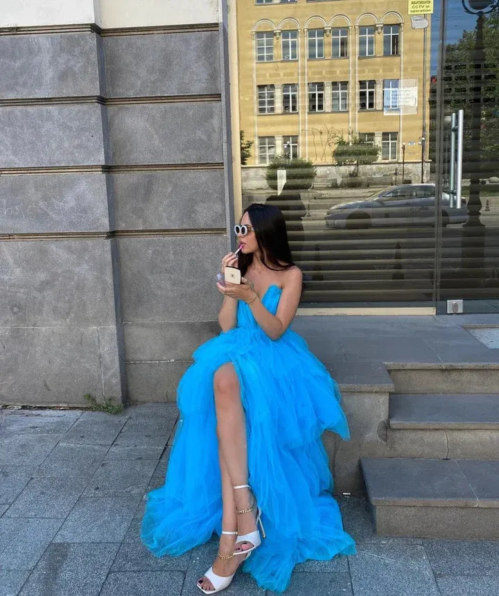 Special Occasion Sophisticated Graceful Elegant Red Tulle A-Line Sleeveless Floor-Length Prom Dress
