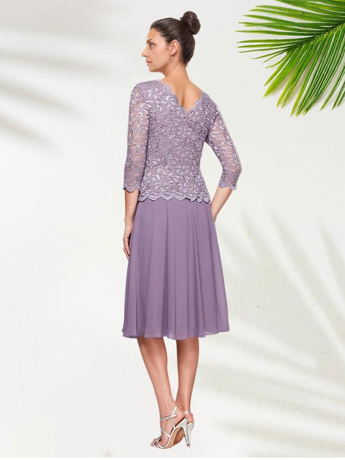 Timeless Chic Elegant Silver Chiffon A-Line Tea-Length Mother of the Bride Dress