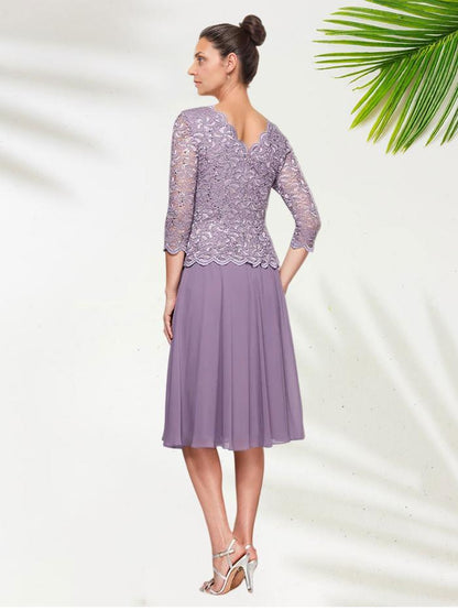 Timeless Chic Elegant Silver Chiffon A-Line Tea-Length Mother of the Bride Dress