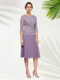 Timeless Chic Elegant Silver Chiffon A-Line Tea-Length Mother of the Bride Dress