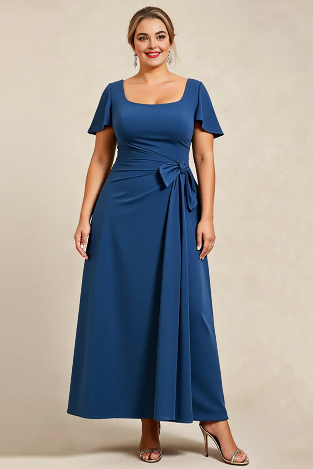 Elegant Navy Blue A-Line Square Neck Floor-Length Mother of the Bride Dress