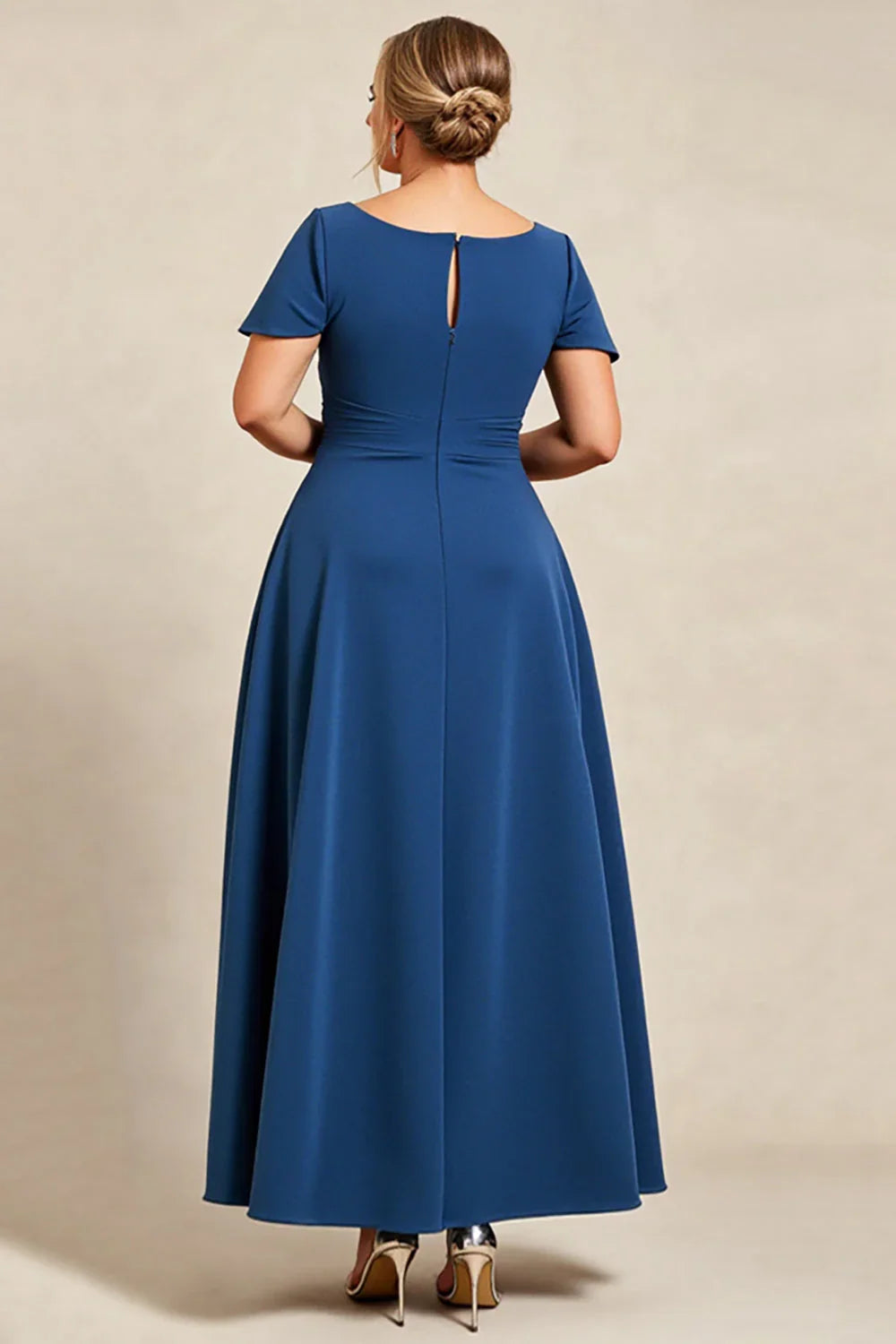 Elegant Navy Blue A-Line Square Neck Floor-Length Mother of the Bride Dress