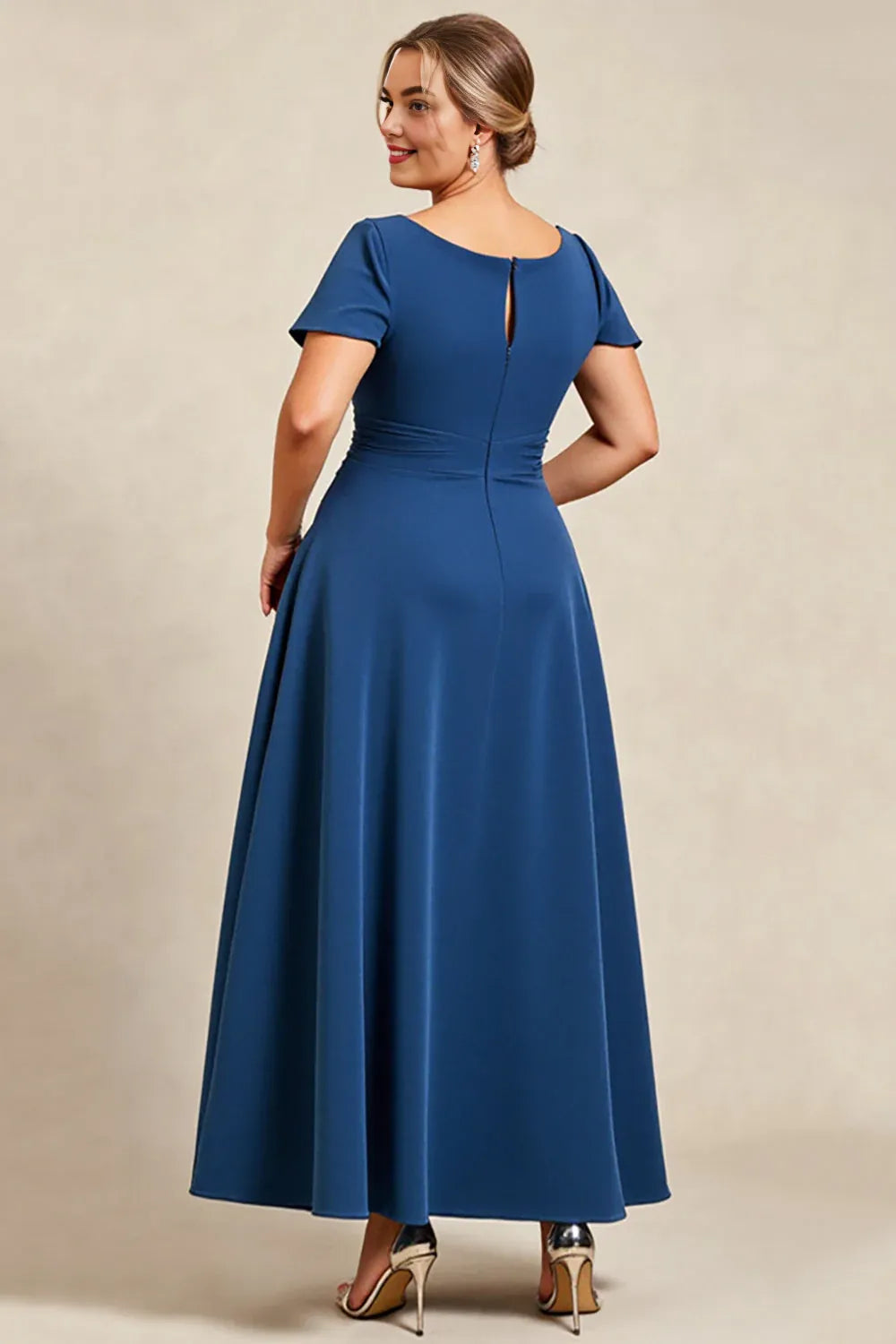 Elegant Navy Blue A-Line Square Neck Floor-Length Mother of the Bride Dress