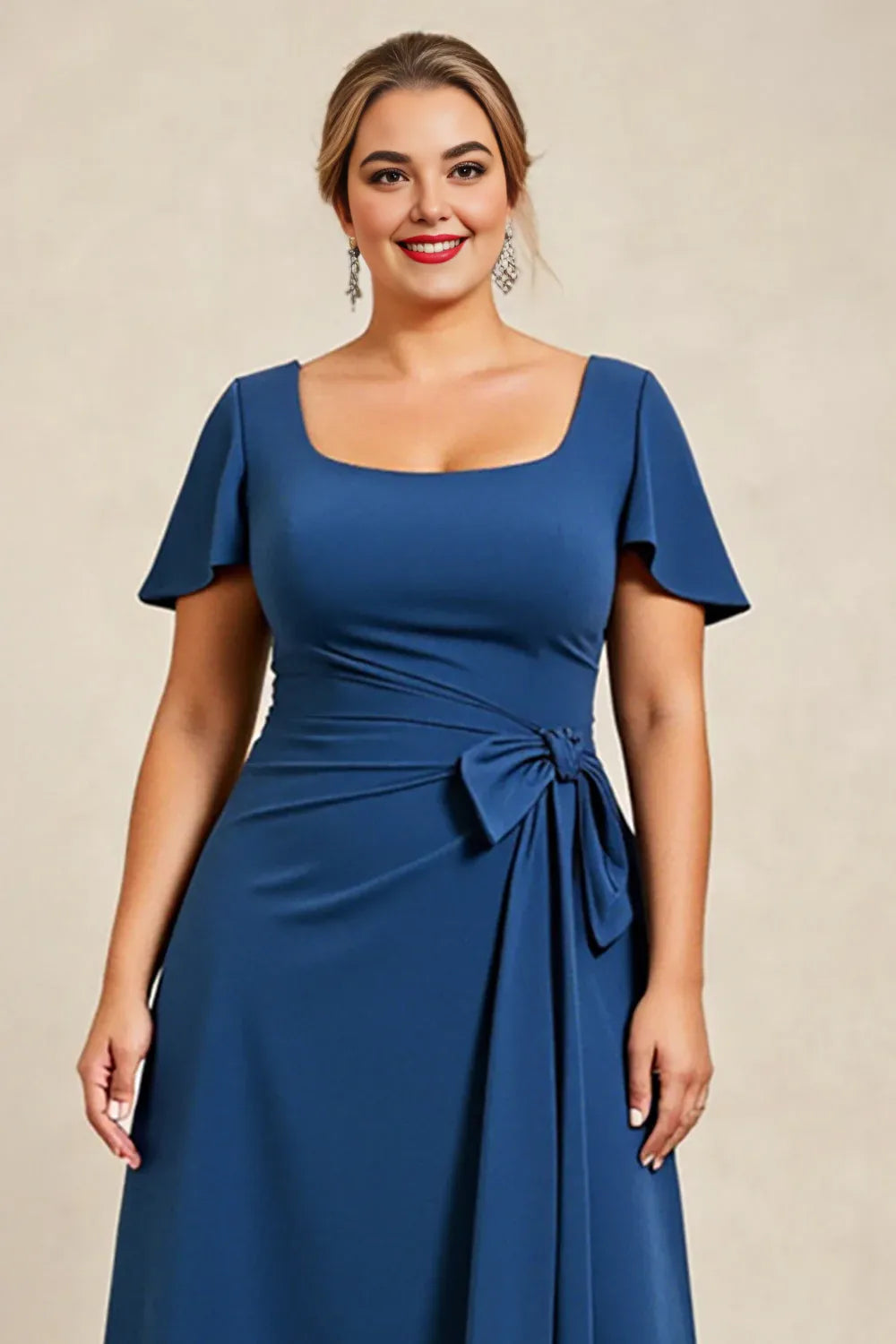 Elegant Navy Blue A-Line Square Neck Floor-Length Mother of the Bride Dress