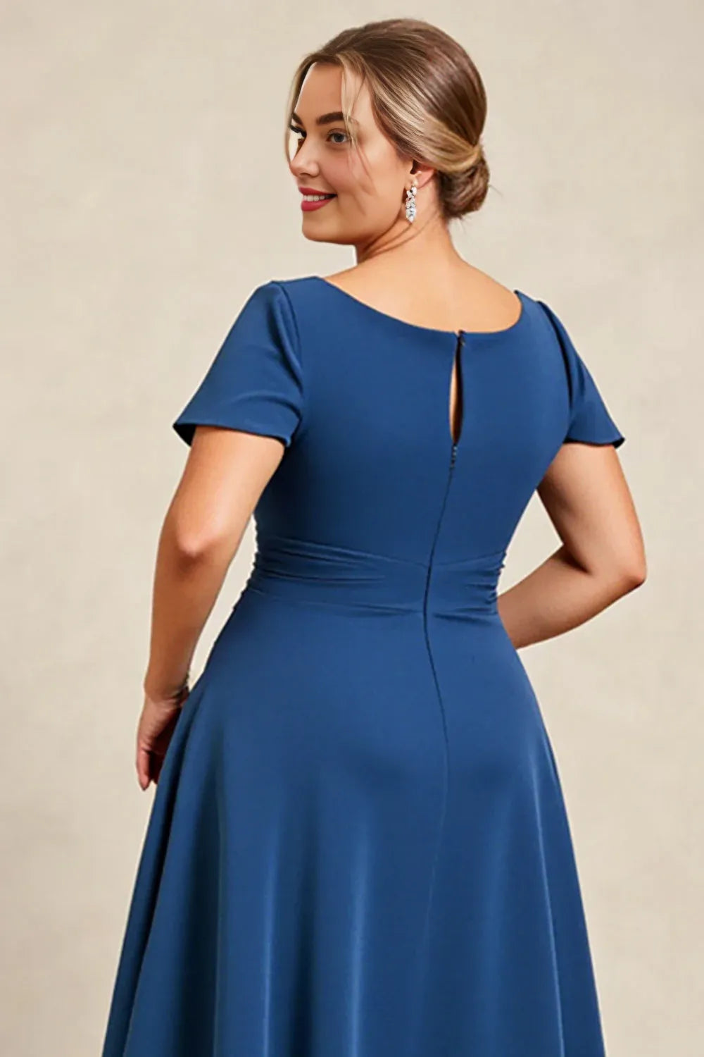 Elegant Navy Blue A-Line Square Neck Floor-Length Mother of the Bride Dress