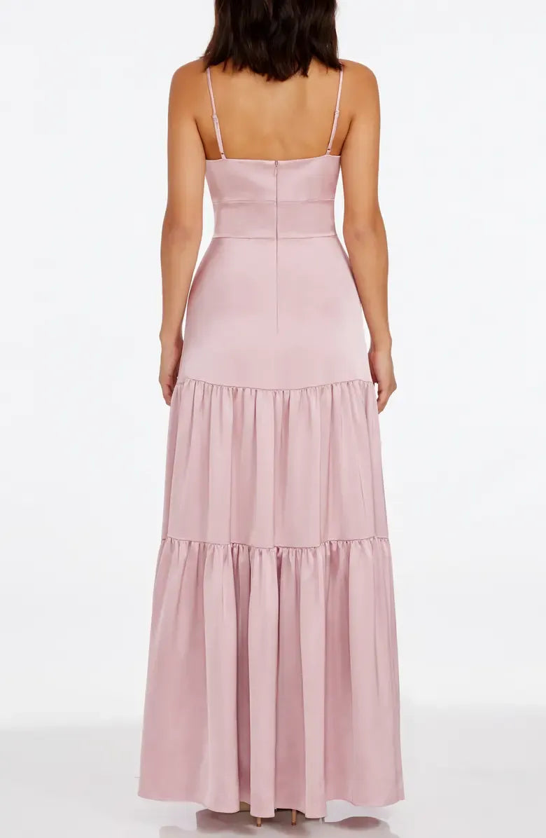 Sophisticated Graceful Stylish Elegant Blush Pink Satin A-Line Sleeveless Floor-Length Prom Dress