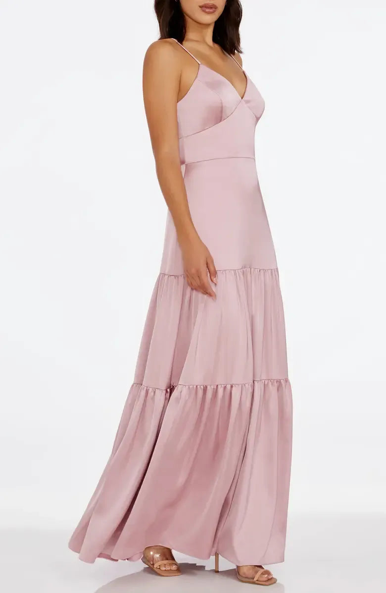 Sophisticated Graceful Stylish Elegant Blush Pink Satin A-Line Sleeveless Floor-Length Prom Dress