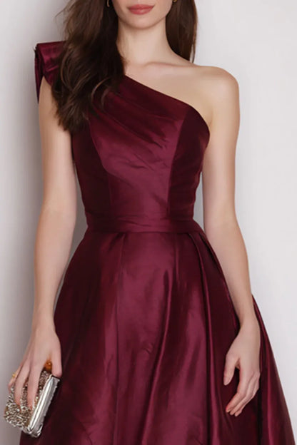 Stylish Refined Beautiful Timeless Special Occasion Elegant Burgundy Satin Sleeveless Prom Dress