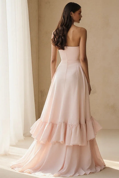 Stylish Refined Beautiful Elegant Blush Pink Chiffon Strapless Sleeveless Floor-Length Prom Dress