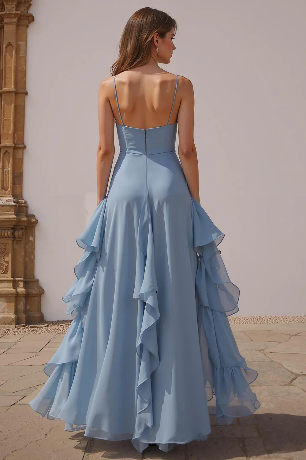 Timeless Special Occasion Elegant Light Blue Chiffon V-Neck Sleeveless Floor-Length Prom Dress
