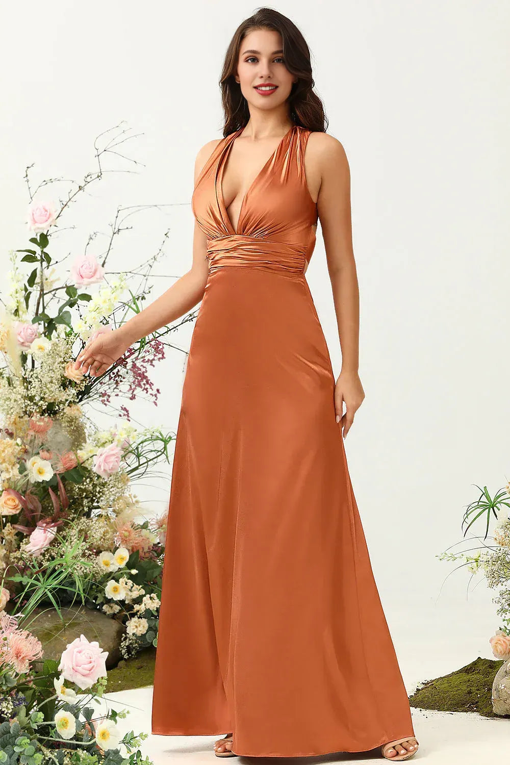 Sophisticated Graceful Stylish Refined Beautiful Timeless Elegant Satin Sleeveless Floor-Length Prom Dress
