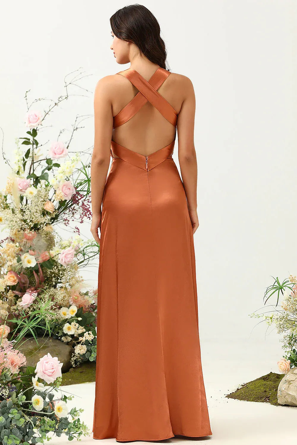 Sophisticated Graceful Stylish Refined Beautiful Timeless Elegant Satin Sleeveless Floor-Length Prom Dress
