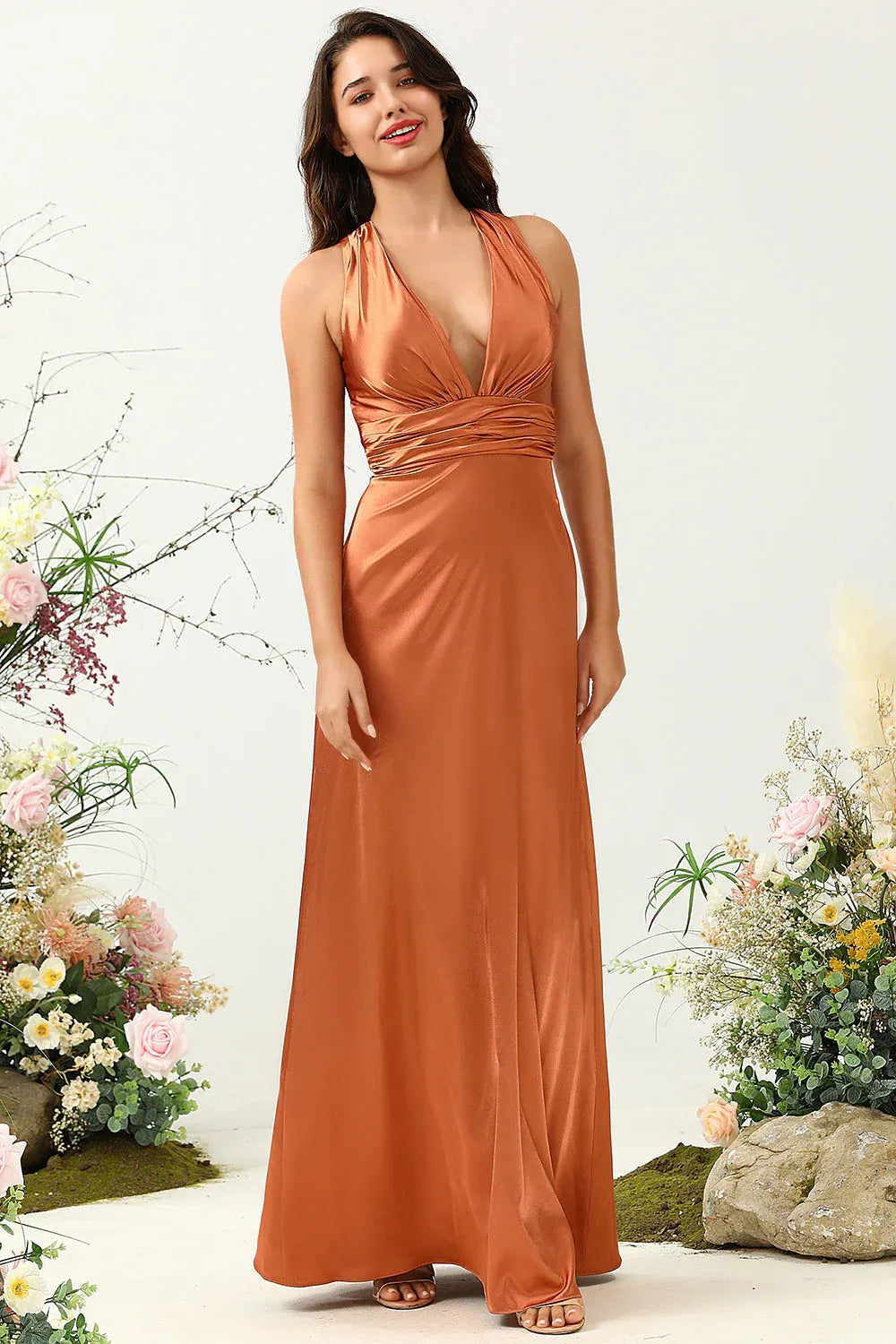 Sophisticated Graceful Stylish Refined Beautiful Timeless Elegant Satin Sleeveless Floor-Length Prom Dress