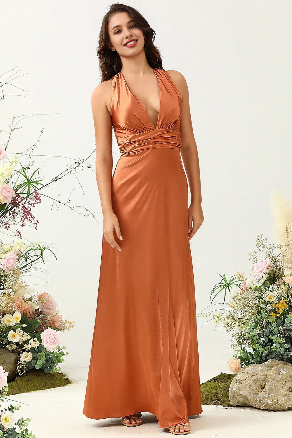 Sophisticated Graceful Stylish Refined Beautiful Timeless Elegant Satin Sleeveless Floor-Length Prom Dress