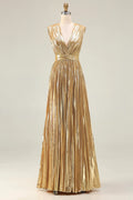 Timeless Special Occasion Sophisticated Graceful Stylish Elegant Gold Sleeveless Floor-Length Prom Dress