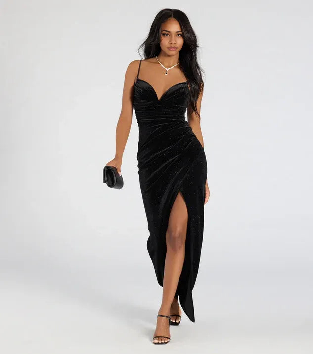 Graceful Stylish Refined Beautiful Elegant Black Velvet Bodycon Sleeveless Floor-Length Prom Dress