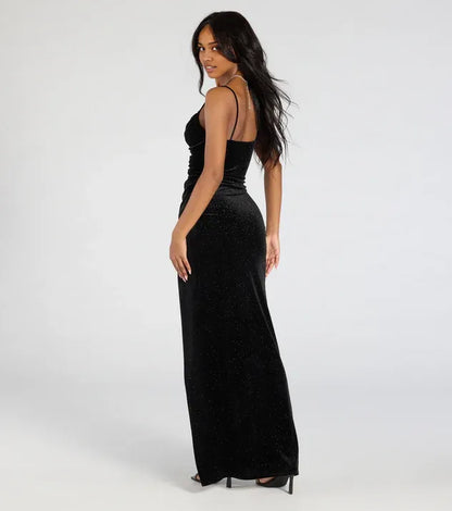 Graceful Stylish Refined Beautiful Elegant Black Velvet Bodycon Sleeveless Floor-Length Prom Dress