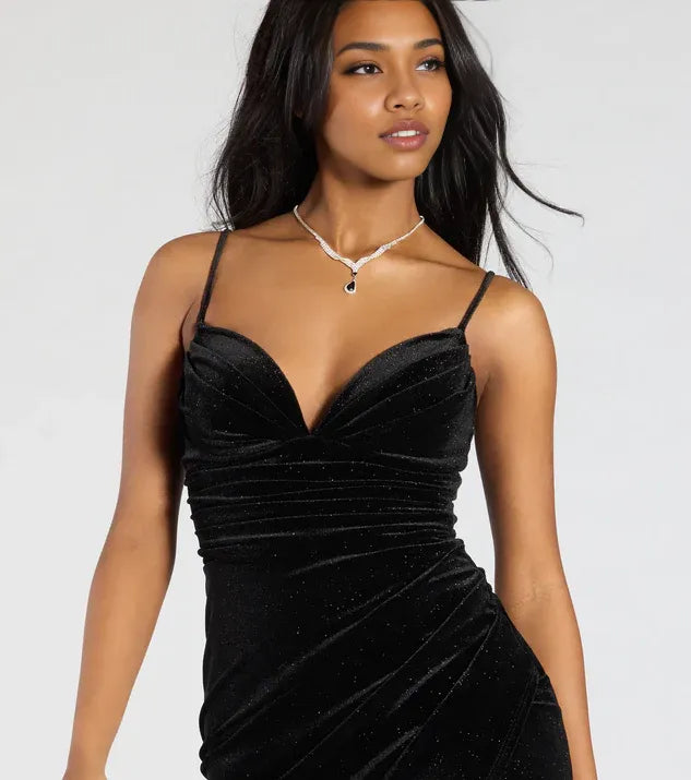 Graceful Stylish Refined Beautiful Elegant Black Velvet Bodycon Sleeveless Floor-Length Prom Dress