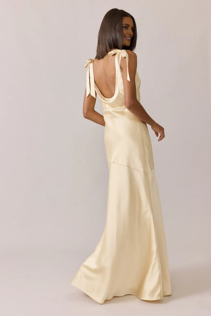 Stylish Refined Beautiful Timeless Elegant Satin High Neck Sleeveless Floor-Length Prom Dress