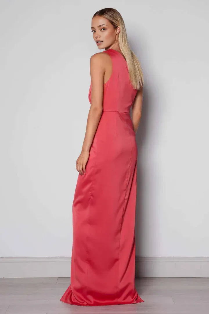 Stylish Refined Beautiful Timeless Chic Elegant Red Satin Sleeveless Floor-Length Prom Dress