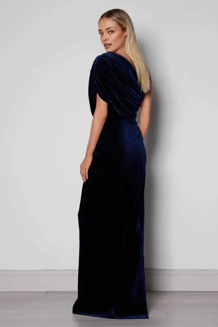 Graceful Stylish Refined Beautiful Elegant Navy Blue Velvet Sleeveless Floor-Length Prom Dress