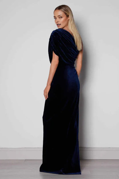 Graceful Stylish Refined Beautiful Elegant Navy Blue Velvet Sleeveless Floor-Length Prom Dress