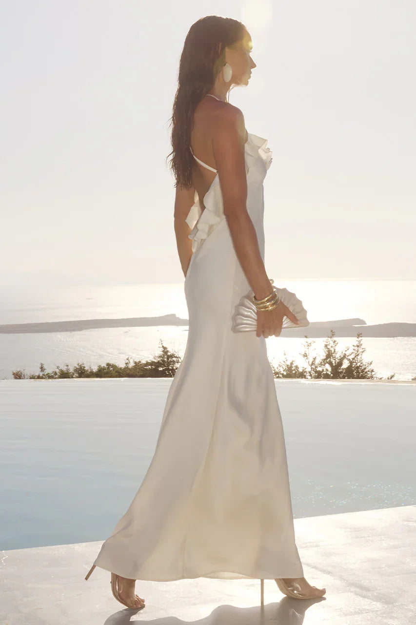 Special Occasion Sophisticated Graceful Stylish Refined Elegant Ivory Satin Sleeveless Floor-Length Prom Dress