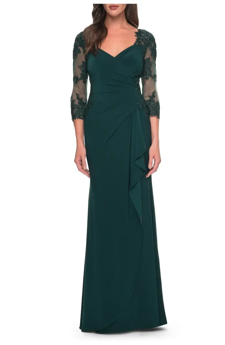 Special Occasion Elegant Emerald Green Chiffon V-Neck Floor-Length Mother of the Bride Dress