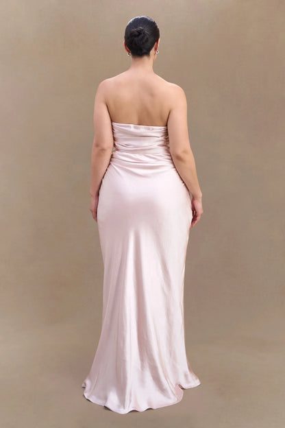 Special Occasion Sophisticated Graceful Elegant Satin Mermaid Strapless Slit Long Prom Dress