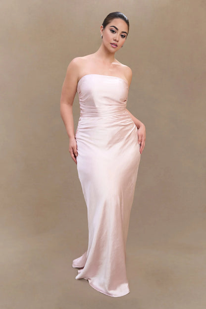 Special Occasion Sophisticated Graceful Elegant Satin Mermaid Strapless Slit Long Prom Dress