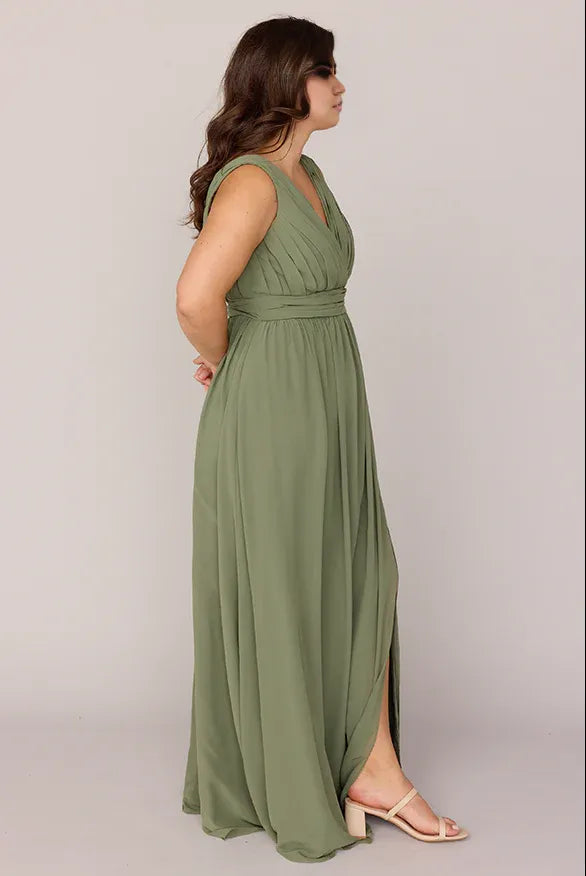 Special Occasion Sophisticated Graceful Stylish Elegant Olive Green Chiffon Sleeveless Bridesmaid Dress