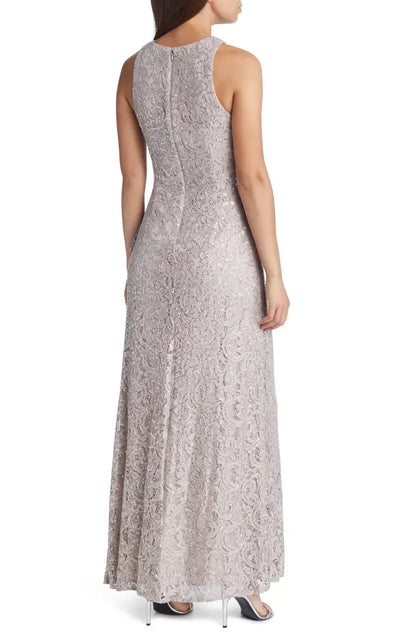 Elegant Navy Blue Lace Mermaid High Neck Sleeveless Floor-Length Mother of the Bride Dress