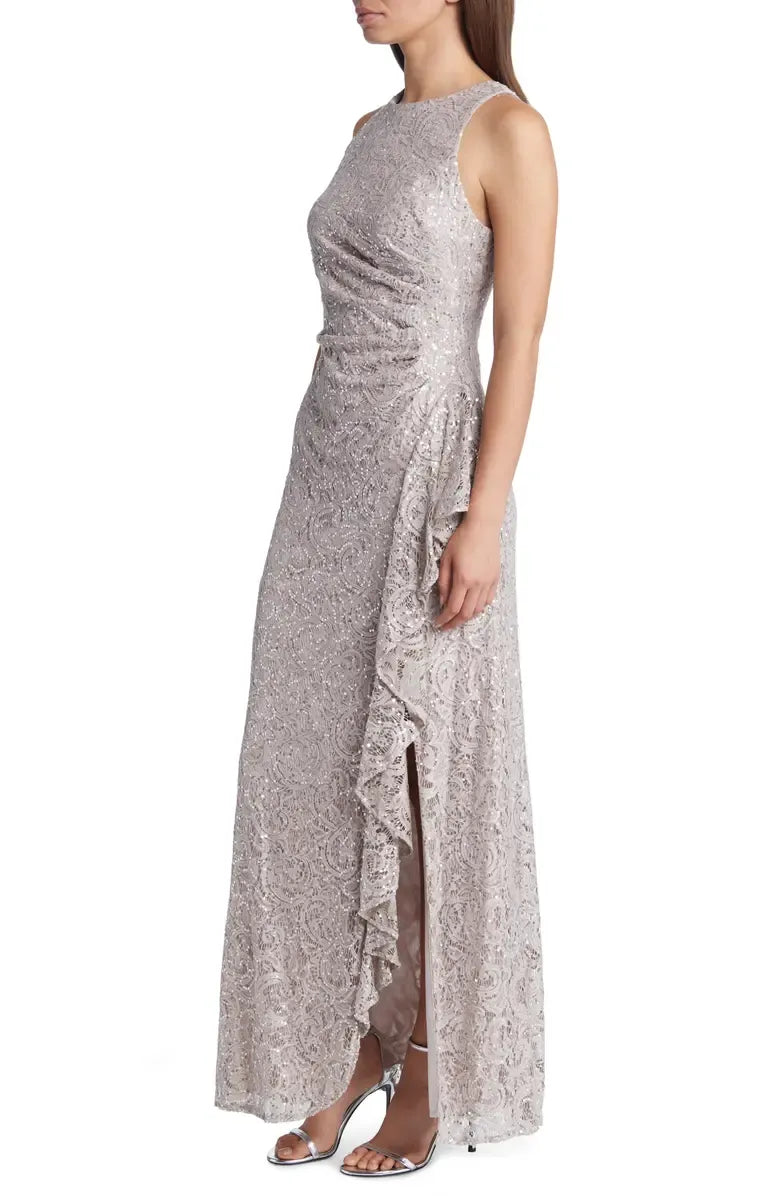 Elegant Navy Blue Lace Mermaid High Neck Sleeveless Floor-Length Mother of the Bride Dress