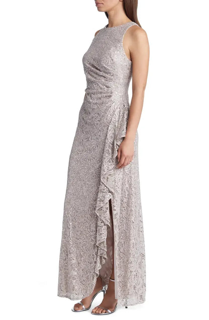 Elegant Navy Blue Lace Mermaid High Neck Sleeveless Floor-Length Mother of the Bride Dress