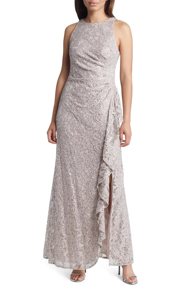 Elegant Navy Blue Lace Mermaid High Neck Sleeveless Floor-Length Mother of the Bride Dress