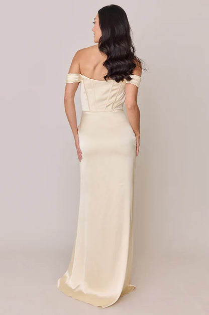 Timeless Special Occasion Sophisticated Elegant Champagne Satin Mermaid Sleeveless Floor-Length Prom Dress