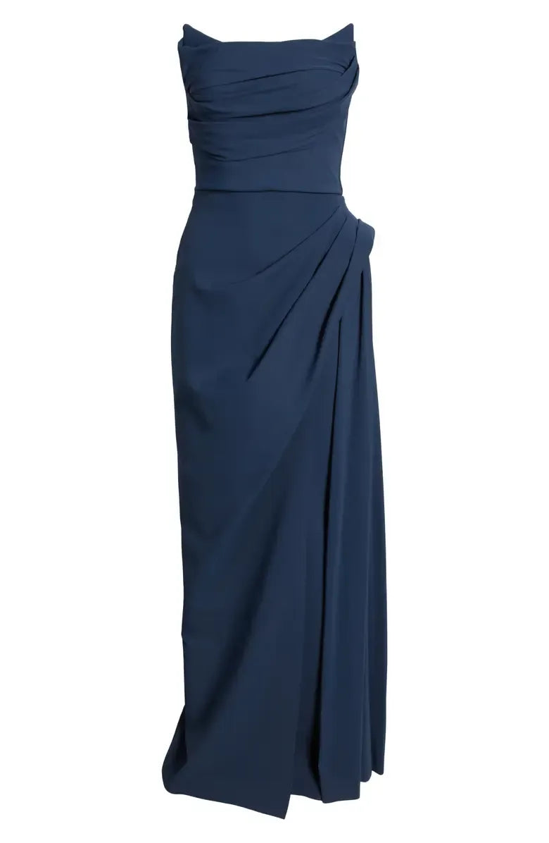 Graceful Stylish Refined Elegant Navy Blue Mermaid Strapless Sleeveless Floor-Length Prom Dress