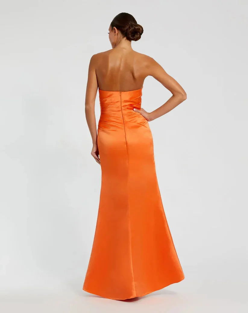 Sophisticated Graceful Stylish Elegant Red Satin Mermaid Strapless Sleeveless Floor-Length Prom Dress