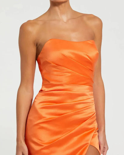 Sophisticated Graceful Stylish Elegant Red Satin Mermaid Strapless Sleeveless Floor-Length Prom Dress