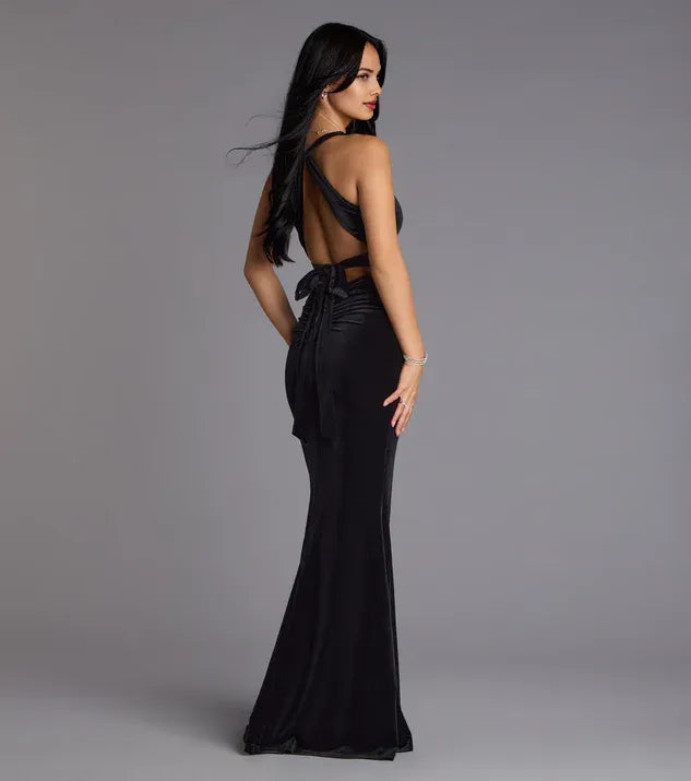 Beautiful Timeless Special Occasion Elegant Black Velvet Mermaid Sleeveless Floor-Length Prom Dress