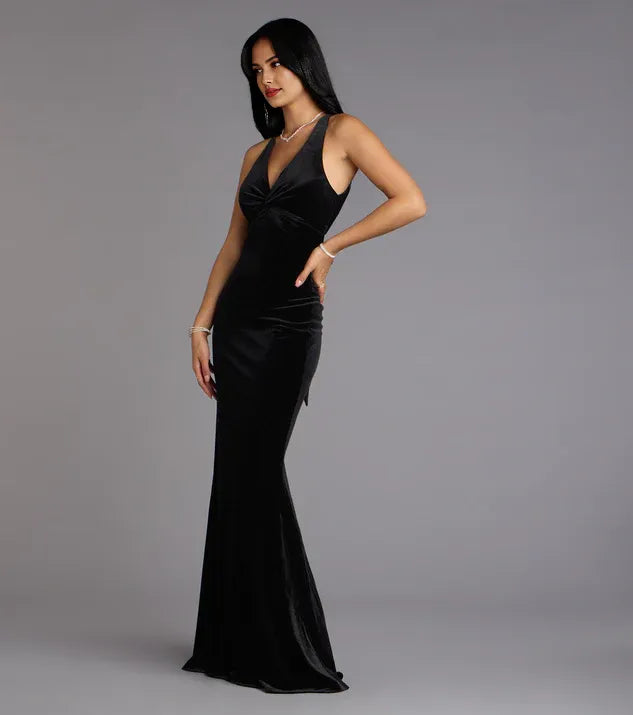 Beautiful Timeless Special Occasion Elegant Black Velvet Mermaid Sleeveless Floor-Length Prom Dress