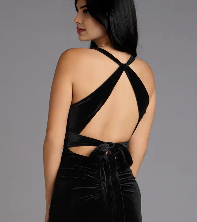 Beautiful Timeless Special Occasion Elegant Black Velvet Mermaid Sleeveless Floor-Length Prom Dress